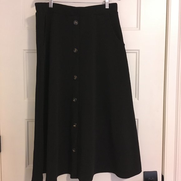 EMERY ROSE High Waist Slant Pockets Fake Button Skirt - Picture 2 of 6